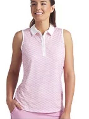 RBX Pro Shop Pink & White Striped Polo Golfing Sleeveless Tank Top S NWOT